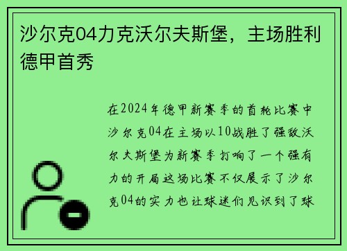 沙尔克04力克沃尔夫斯堡,主场胜利德甲首秀